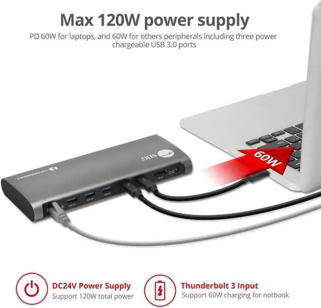 Alt view image 4 of 5 - SIIG 8K Thunderbolt 3 Dock with 40 Gbps, 60W Charging, Single 8K or Dual 4K@60Hz for DisplayPort for Windows and Mac, XQD/SD/CFast/TF Card Reader, DP 1.4, Includes 2.3ft TB3 Cable (JU-DK0G11-S1)