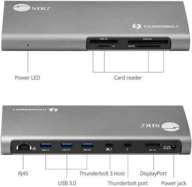 Alt view image 5 of 5 - SIIG 8K Thunderbolt 3 Dock with 40 Gbps, 60W Charging, Single 8K or Dual 4K@60Hz for DisplayPort for Windows and Mac, XQD/SD/CFast/TF Card Reader, DP 1.4, Includes 2.3ft TB3 Cable (JU-DK0G11-S1)