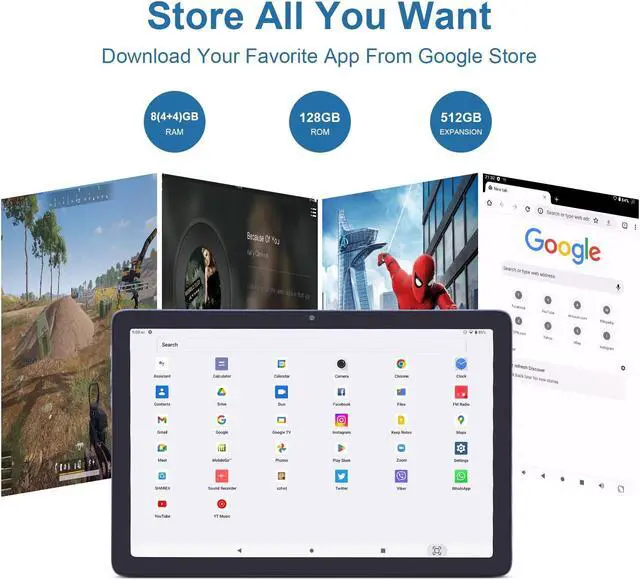 Alt view image 2 of 5 - 10.1 Inches Android Tablet, 1st Generation Tablet PC, 8GB RAM 128GB ROM, Eye Protection HD IPS Screen, Long Battery Life, 5MP, 13MP Dual Camera, WiFi Tablet for Adults Teenagers