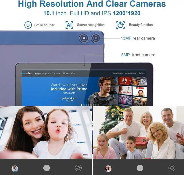 Alt view image 4 of 5 - 10.1 Inches Android Tablet, 1st Generation Tablet PC, 8GB RAM 128GB ROM, Eye Protection HD IPS Screen, Long Battery Life, 5MP, 13MP Dual Camera, WiFi Tablet for Adults Teenagers