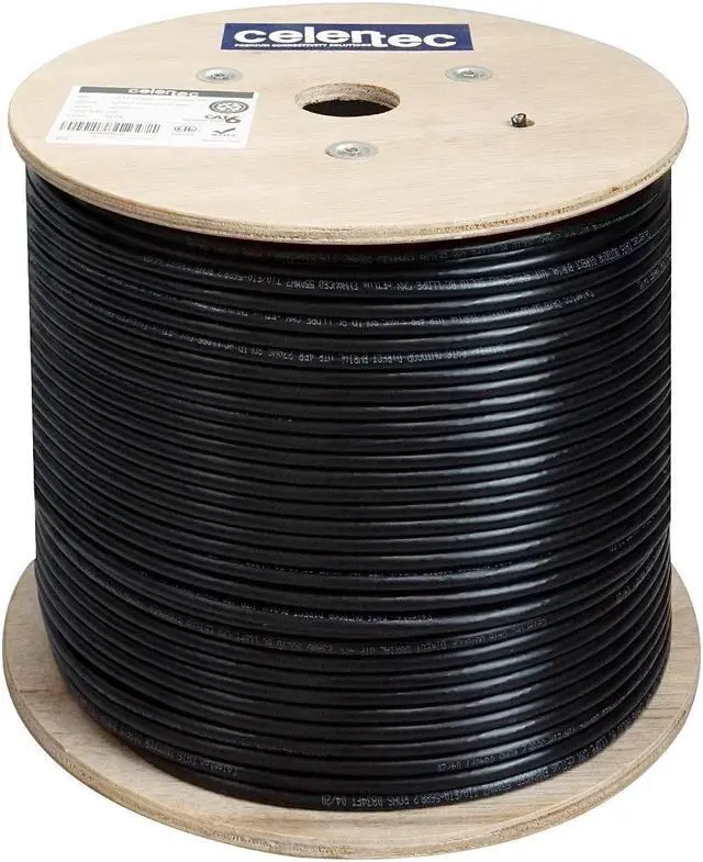 Alt view image 5 of 5 - celertec CAT6 Outdoor Cable, 500ft, 23AWG Solid Bare Copper, Unshielded Twisted Pair (UTP), UV Resistant, Weatherproof, CMX, ETL Listed, 550MHz, Bulk Ethernet Cable, Wooden Spool- Black