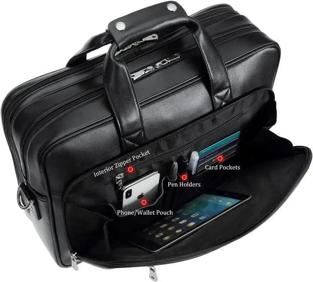 Alt view image 3 of 5 - compalo Men's Solid Thick Napa Leather 17.3" Laptop Briefcase Classic Messenger Bag Fit Business Travel