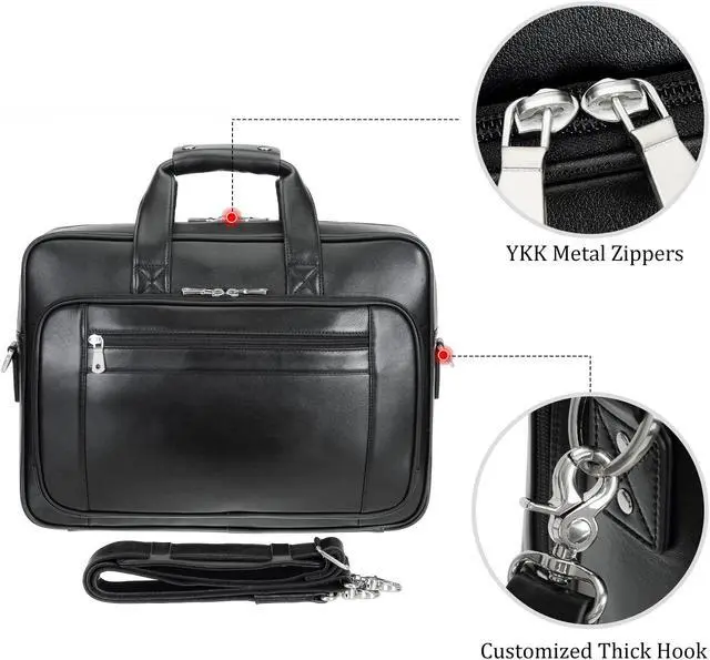 Alt view image 4 of 5 - compalo Men's Solid Thick Napa Leather 17.3" Laptop Briefcase Classic Messenger Bag Fit Business Travel