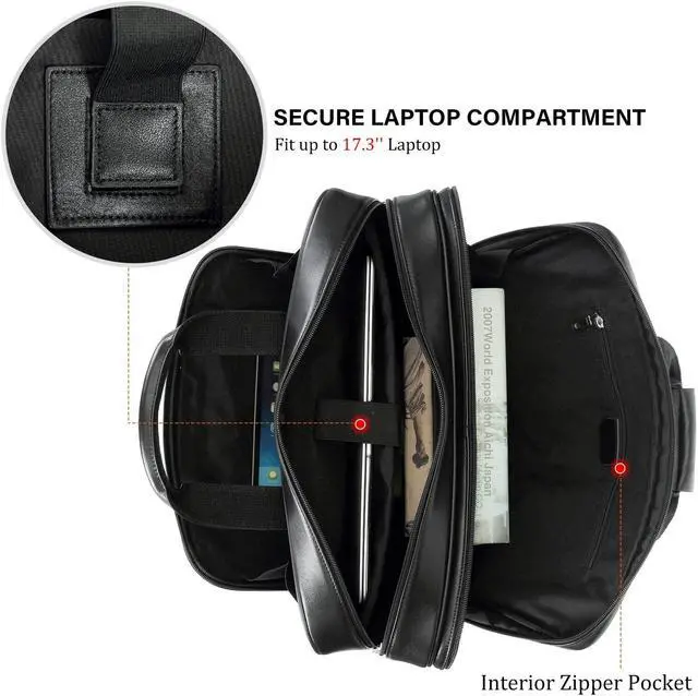 Alt view image 5 of 5 - compalo Men's Solid Thick Napa Leather 17.3" Laptop Briefcase Classic Messenger Bag Fit Business Travel