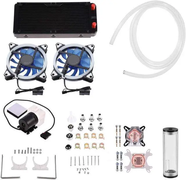 Alt view image 2 of 5 - DIY 240mm Water Cooling Kit, DIY 240mm Cooler CPU/GPU Block Pump Reservoir with LED Fan Heat Sink Computer Water Cooling Connectors Kit, Liquid CPU Cooler Kit