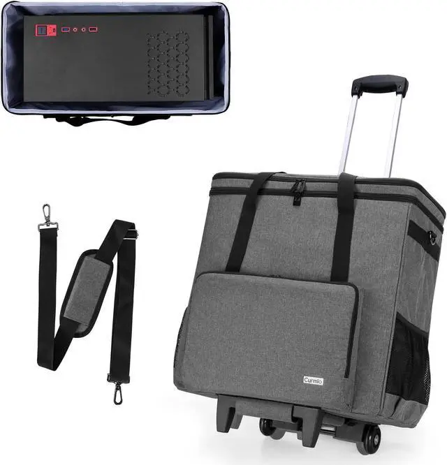 Main image of CURMIO PC Carrying Case on Wheels, Desktop Travel Bag with Detachable Trolley for PC Tower, Keyboard and Mouse, Gray (Bag Only, Patented Design)
