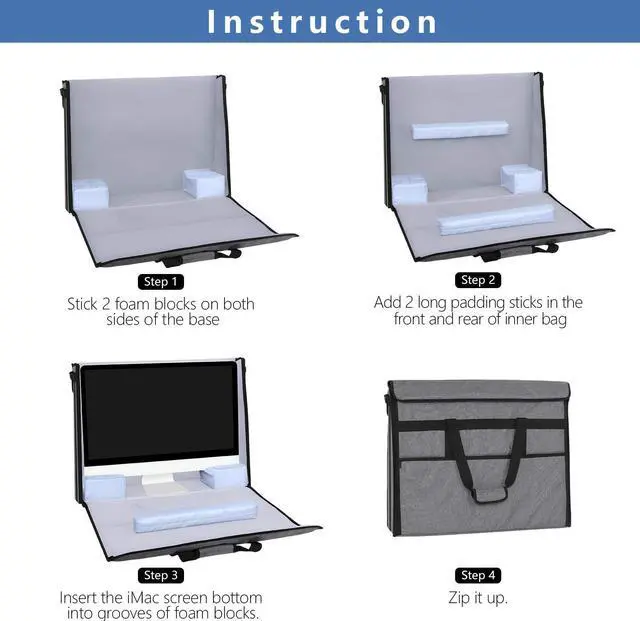 Alt view image 5 of 5 - Damero Carrying Tote Bag Compatible with Apple 27" iMac Desktop Computer, Travel Storage Bag for iMac 27-inch and Other Accessories, Gray