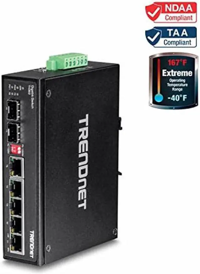 Alt view image 3 of 5 - TRENDnet 6-Port Hardened Industrial Gigabit DIN-Rail Switch, 12 Gbps Switching Capacity, IP30 Rated Metal Housing (-40 to 167 ºF),DIN-Rail & Wall Mounts Included,Lifetime Protection,Black,TI-G62