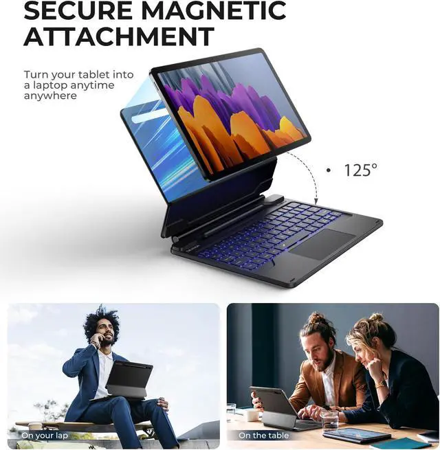 Alt view image 3 of 5 - Dexnor Keyboard Case for Samsung Galaxy Tab S10 FE/S9 FE 5G 10.9"/S9 11" Case with Keyboard Magnetic Floating Cantilever Stand Multi-Touch Trackpad Wireless Backlit With S Pen Holder US Version, Black
