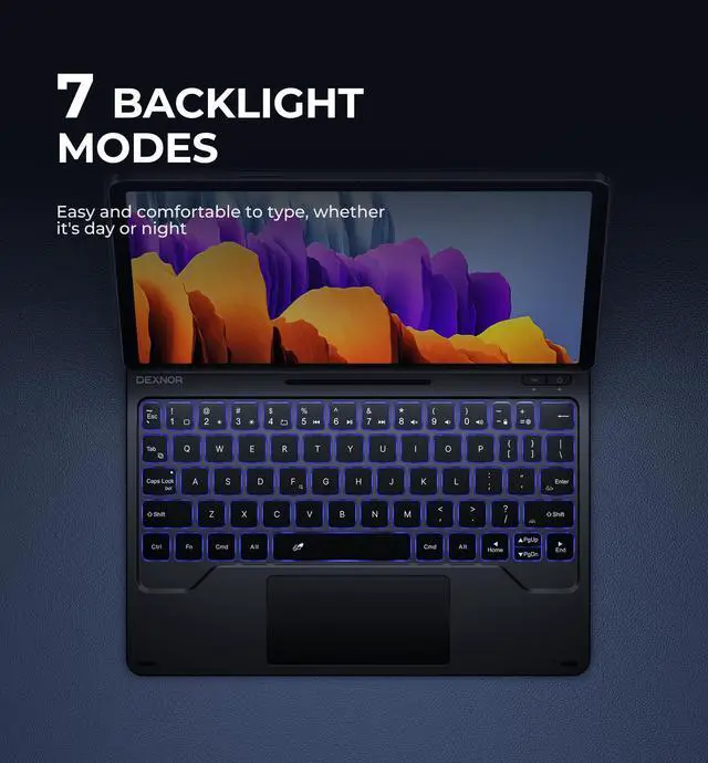 Alt view image 4 of 5 - Dexnor Keyboard Case for Samsung Galaxy Tab S10 FE/S9 FE 5G 10.9"/S9 11" Case with Keyboard Magnetic Floating Cantilever Stand Multi-Touch Trackpad Wireless Backlit With S Pen Holder US Version, Black