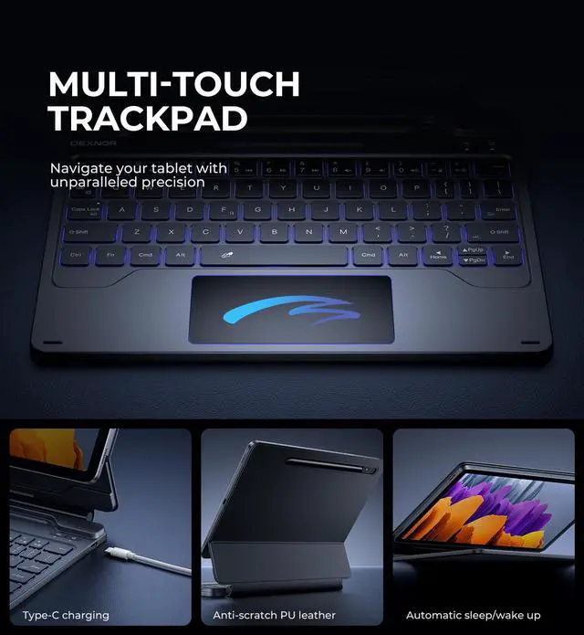 Alt view image 5 of 5 - Dexnor Keyboard Case for Samsung Galaxy Tab S10 FE/S9 FE 5G 10.9"/S9 11" Case with Keyboard Magnetic Floating Cantilever Stand Multi-Touch Trackpad Wireless Backlit With S Pen Holder US Version, Black