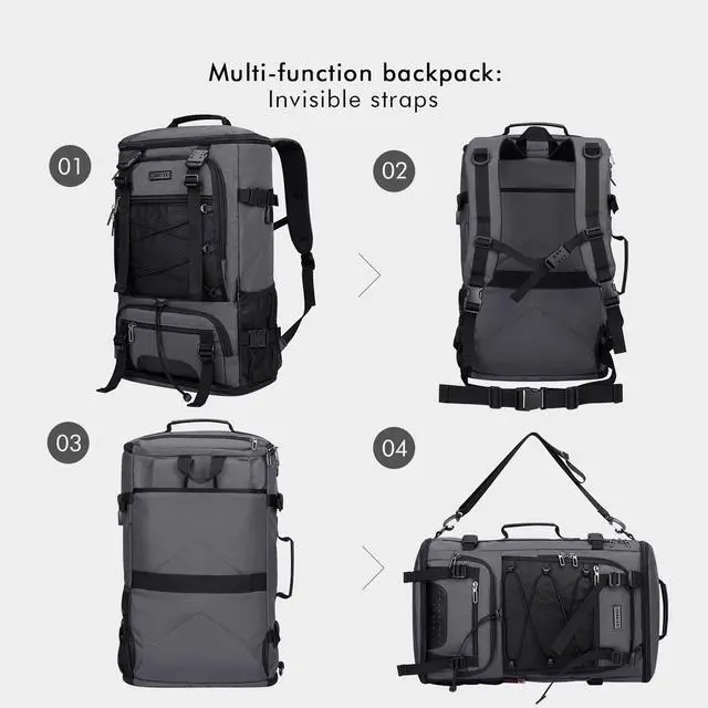 Alt view image 4 of 5 - WITZMAN Travel Backpack for Men Large Carry-on Convertible Shoulder Rucksack with Shoe Compartment Fit 17 Inch Laptop(B689 Silvery Grey)