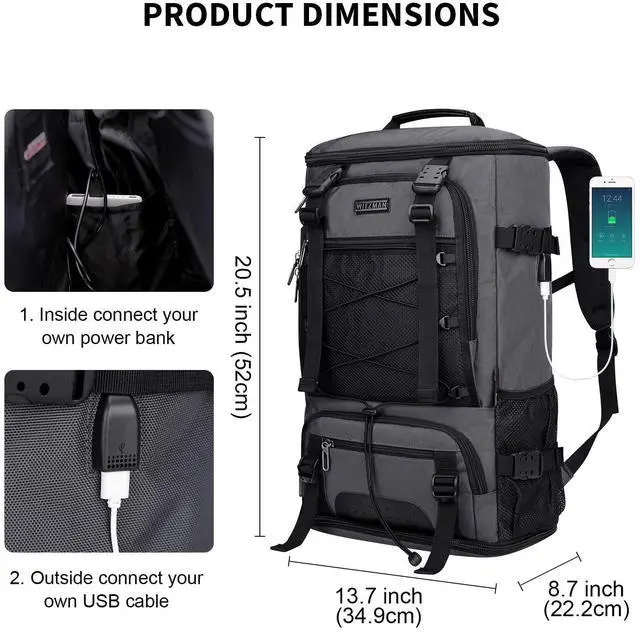 Alt view image 5 of 5 - WITZMAN Travel Backpack for Men Large Carry-on Convertible Shoulder Rucksack with Shoe Compartment Fit 17 Inch Laptop(B689 Silvery Grey)