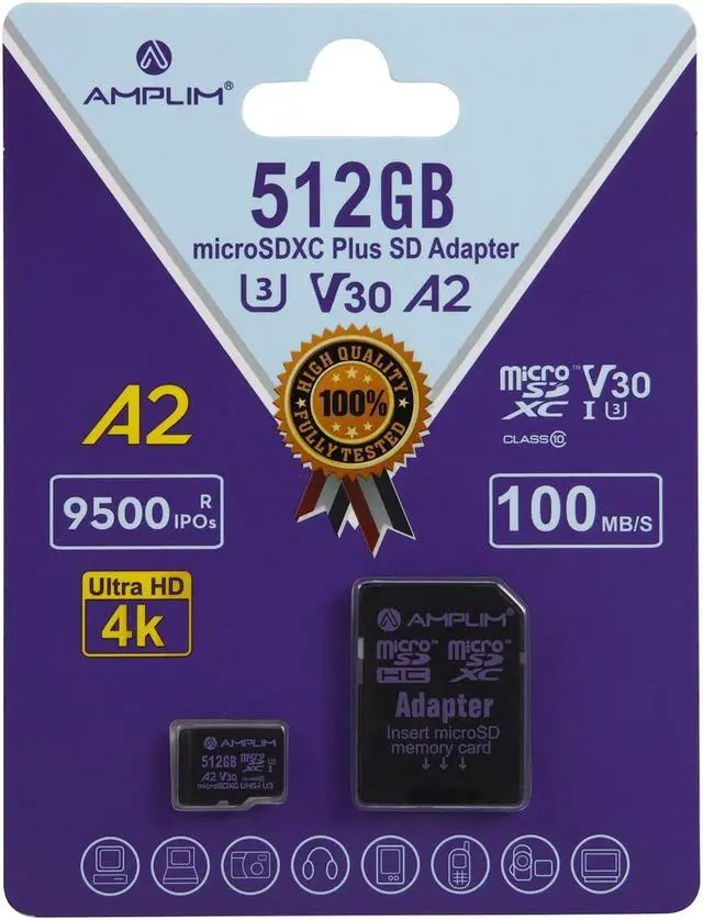 Main image of Amplim Micro SD Card 512GB | MicroSD Memory Plus Adapter | Extreme High Speed 170MB/S A2 MicroSDXC U3 Class 10 V30 UHS-I for Nintendo, GoPro Hero, Surface, Phone, Camera Cam, Tablet