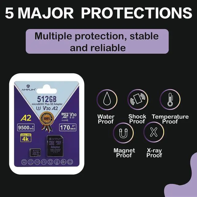 Alt view image 5 of 5 - Amplim Micro SD Card 512GB | MicroSD Memory Plus Adapter | Extreme High Speed 170MB/S A2 MicroSDXC U3 Class 10 V30 UHS-I for Nintendo, GoPro Hero, Surface, Phone, Camera Cam, Tablet