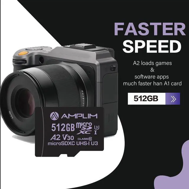 Alt view image 2 of 5 - Amplim Micro SD Card 512GB | MicroSD Memory Plus Adapter | Extreme High Speed 170MB/S A2 MicroSDXC U3 Class 10 V30 UHS-I for Nintendo, GoPro Hero, Surface, Phone, Camera Cam, Tablet