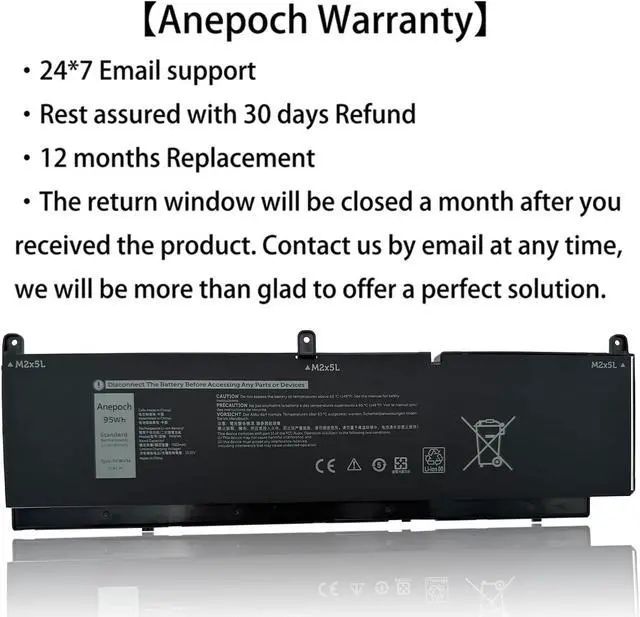 Alt view image 2 of 5 - Anepoch PKWVM Laptop Battery Replacement for Dell Precision 7550 7750 7760 7560 Series Laptop C903V CR72X 0CR72X 0447VR 068N03 11.4V 95Wh 7922mAh 6-Cells
