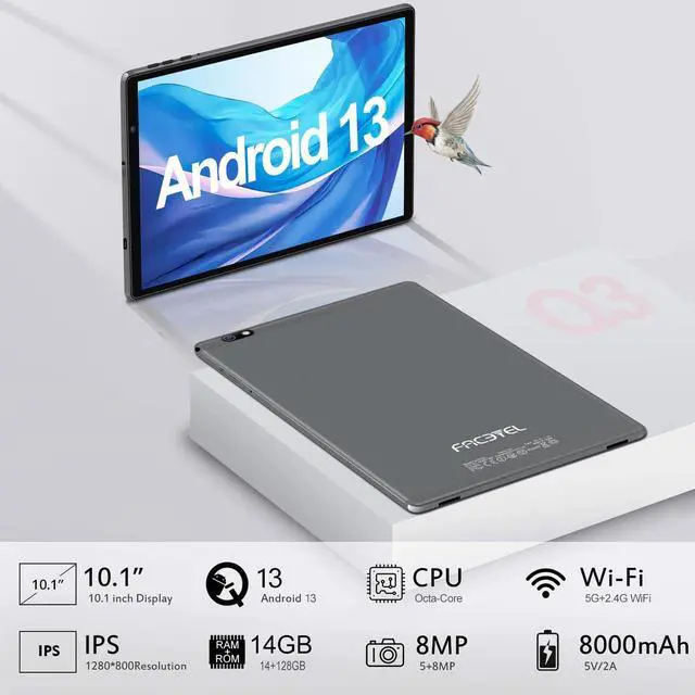 Alt view image 2 of 5 - 2024 Tablet 10 inch Android 13 Tablets with 14GB RAM 128GB ROM, Octa-Core 2.0 GHz, 8000mAh Battery, 5G WiFi, Bluetooth 5.0, HD IPS Touchscreen, 5+8MP Camera Tablet with Keyboard Mouse Case, Gifts Grey