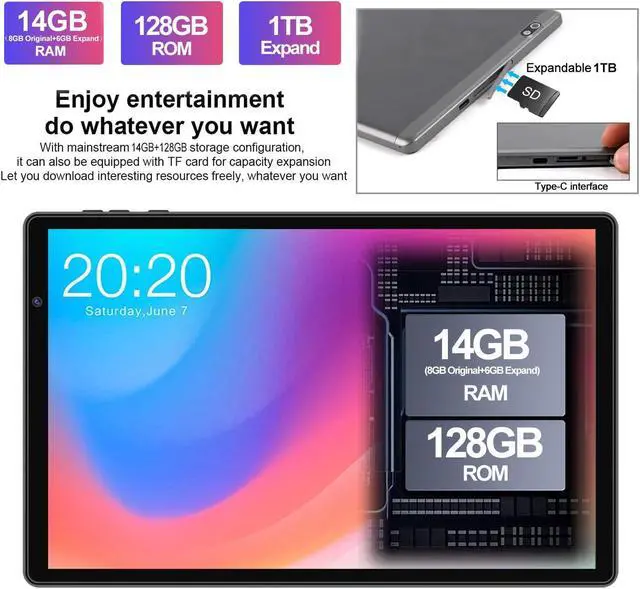 Alt view image 3 of 5 - 2024 Tablet 10 inch Android 13 Tablets with 14GB RAM 128GB ROM, Octa-Core 2.0 GHz, 8000mAh Battery, 5G WiFi, Bluetooth 5.0, HD IPS Touchscreen, 5+8MP Camera Tablet with Keyboard Mouse Case, Gifts Grey
