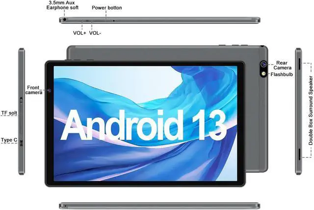 Alt view image 4 of 5 - 2024 Tablet 10 inch Android 13 Tablets with 14GB RAM 128GB ROM, Octa-Core 2.0 GHz, 8000mAh Battery, 5G WiFi, Bluetooth 5.0, HD IPS Touchscreen, 5+8MP Camera Tablet with Keyboard Mouse Case, Gifts Grey