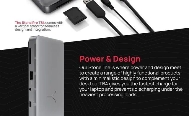Alt view image 3 of 5 - Brydge Stone Pro TB4 Thunderbolt 4 Docking Station-12 Ports, 90 Watts Charging, Dual 4K Monitors or Single 8K Output, 40GB/s Transfer Speed Windows 10 & 11, macOS 11.0 & ChromeOS Compatible, Charcoal