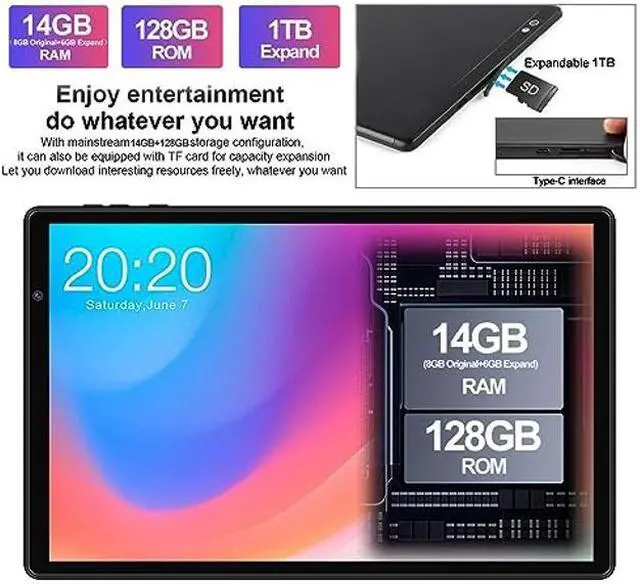 Alt view image 3 of 5 - 2024 Tablet 10 inch Android 13 Tablets with 14GB RAM 128GB ROM, Octa-Core 2.0 GHz, 8000mAh Battery, 5G WiFi, Bluetooth 5.0, HD IPS Touchscreen, 5+8MP Camera Tablet with Keyboard Mouse Case, Gift Black