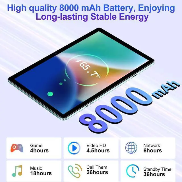 Alt view image 5 of 5 - Tablet 10 inch Android 13 Octa-Core 2.0 GHz, 2 in 1 tablet 14GB RAM 128GB ROM TF 1TB, 5+8MP Camera, 8000mAh Battery, 5G WiFi, Bluetooth 5.0, HD IPS Screen Tablet with Keyboard and Mouse, Green