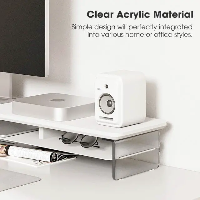 Alt view image 4 of 5 - Fenge Acrylic Monitor Stand Riser, 42.5 Inch Clear Dual Monitor Stand with Metal Storage, 2 Tier Computer Riser for Desk, Laptop, Printer, TV