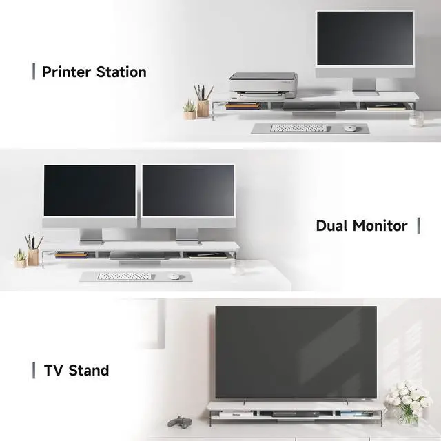 Alt view image 5 of 5 - Fenge Acrylic Monitor Stand Riser, 42.5 Inch Clear Dual Monitor Stand with Metal Storage, 2 Tier Computer Riser for Desk, Laptop, Printer, TV