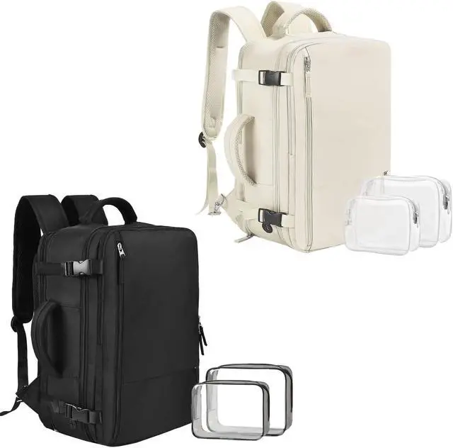 Main image of Beraliy Black & Beige Travel Backpack for Men Women, Large Carry On Backpack Airline Approved, 17 inch Laptop Backpack