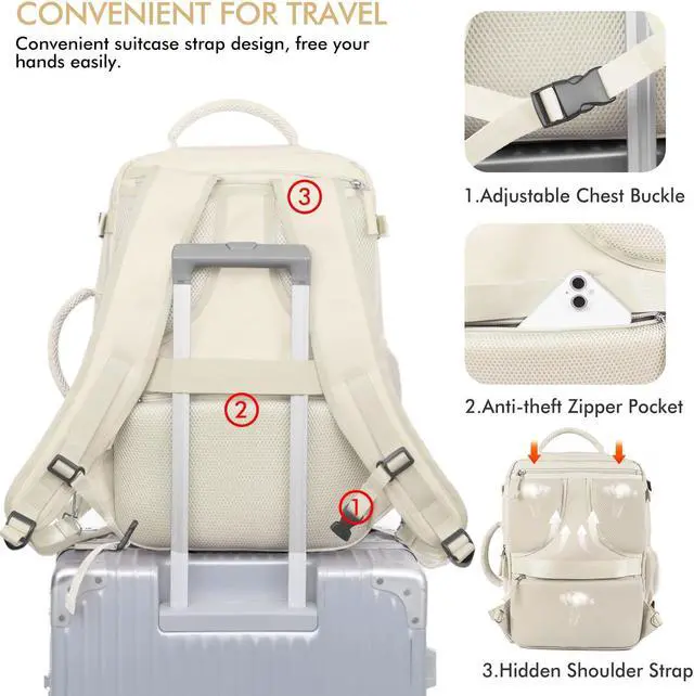 Alt view image 5 of 5 - Beraliy Black & Beige Travel Backpack for Men Women, Large Carry On Backpack Airline Approved, 17 inch Laptop Backpack