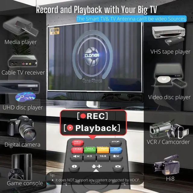 Alt view image 3 of 5 - ClonerAlliance Box Pro, 1080p@60fps Video Recorder, DVR with HDMI Capture, Playback on TV. RCA/YPbPr/VGA to Digital Converter. Schedule Recording. No PC Required.