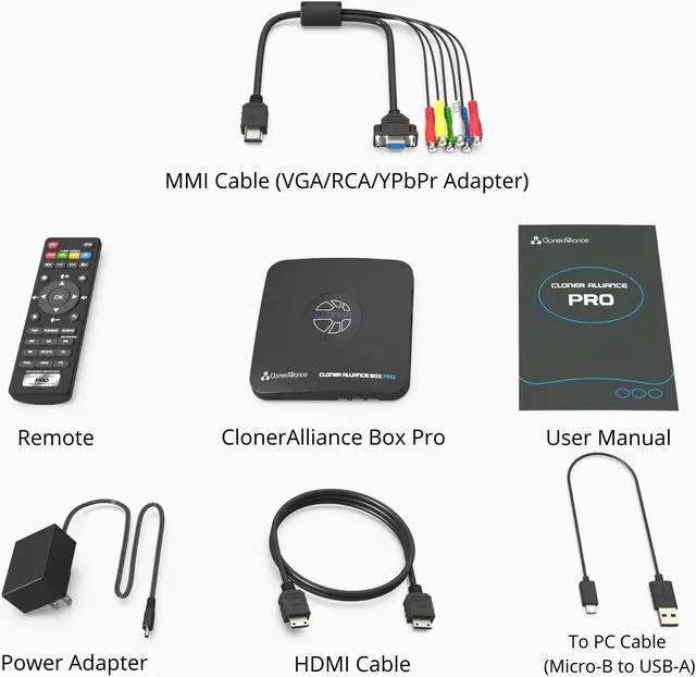 Alt view image 5 of 5 - ClonerAlliance Box Pro, 1080p@60fps Video Recorder, DVR with HDMI Capture, Playback on TV. RCA/YPbPr/VGA to Digital Converter. Schedule Recording. No PC Required.