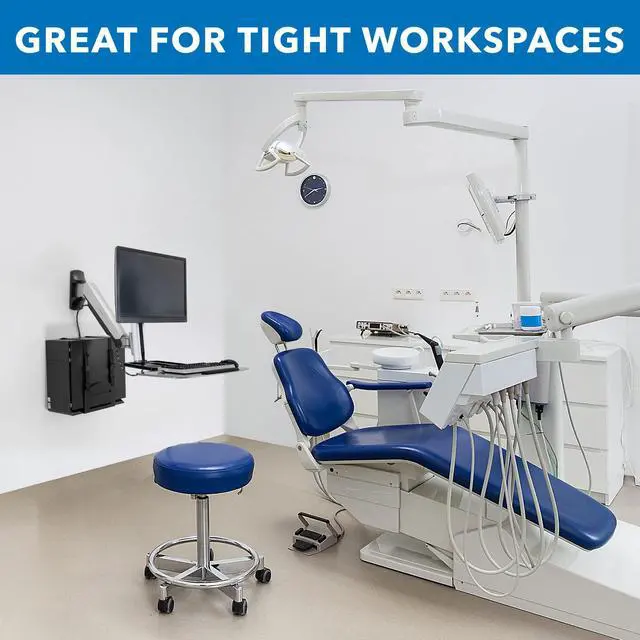 Alt view image 3 of 5 - Mount-It! Sit Stand Wall Mount Workstation | Adjustable Height Stand Up Computer Station with Articulating Monitor Mount, Keyboard Tray, & CPU Holder | VESA Mount 75x75 and 100x100 | MI-7905