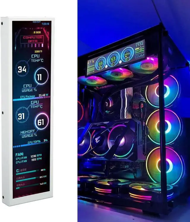 Alt view image 3 of 5 - 8.8 Inch IPS USB Mini Screen, 1920x480 for AIDA64 PC CPU HDD Data Monitor Computer Temperature Display, Mini Secondary Screen PC Temp Monitor, Chassis Screen, White