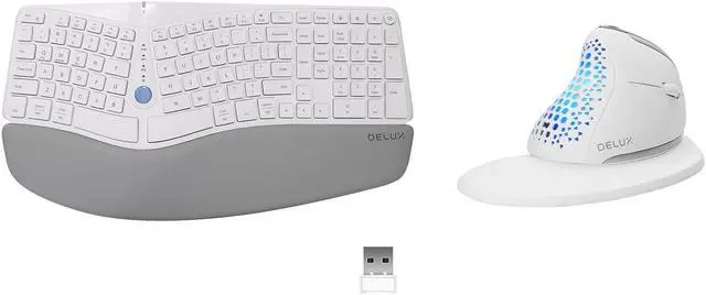 Main image of DELUX Wireless Ergonomic Keyboard Mouse Combo, Split Ergo Keyboard GM901D-White and Large Vertical Mouse M618XSD-White
