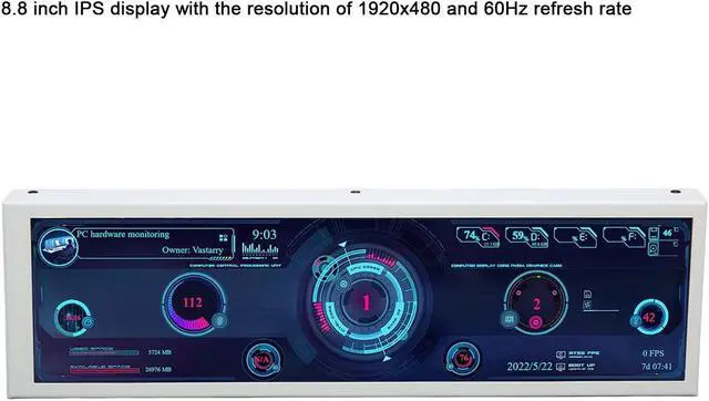 Alt view image 5 of 5 - 8.8 Inch IPS USB Mini Screen, 1920x480 for AIDA64 PC CPU HDD Data Monitor Computer Temperature Display, Mini Secondary Screen PC Temp Monitor, Chassis Screen, White