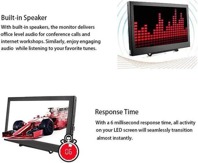 Alt view image 4 of 5 - Portable 11.6 Inch Monitor 16:9 Display 1920x1080 Full HD, 170° Widescreen Gaming Monitor with HDMI, VGA, Builtin Speakers, 3.5mm o Port, for Raspberry PS3