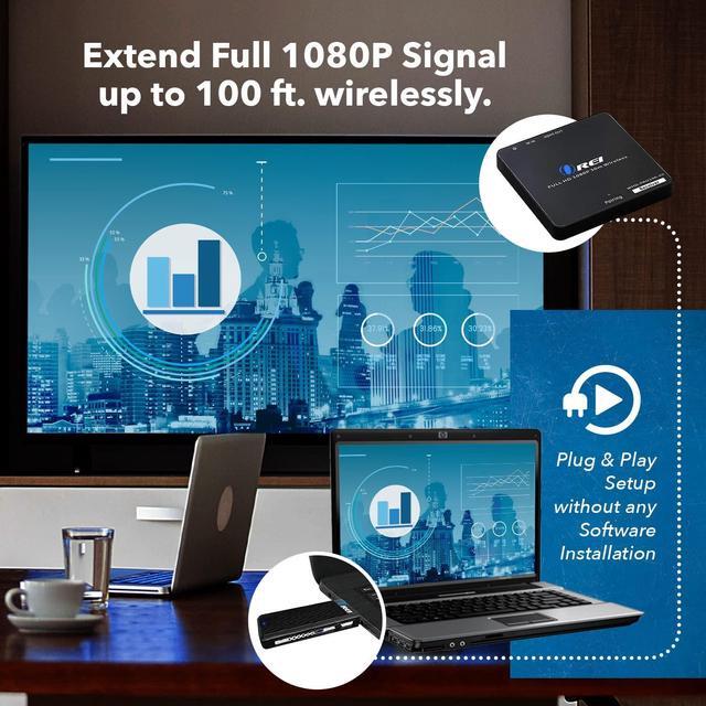 Alt view image 4 of 5 - OREI Wireless HDMI Transmitter & Receiver - Extender Full HD 1080p Wirelessly Upto 100 Ft with Dongle - Perfect for Streaming, Laptops, PC, Media and More