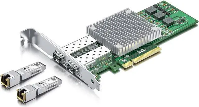 Main image of 10Gb SFP+ PCI-E Network Card NIC, with 2 Pack 10GBase-T SFP+ Module, Dual SFP+ NIC with Broadcom BCM57810S Chip, PCI Express X8, Support Windows Server/Linux/VMware