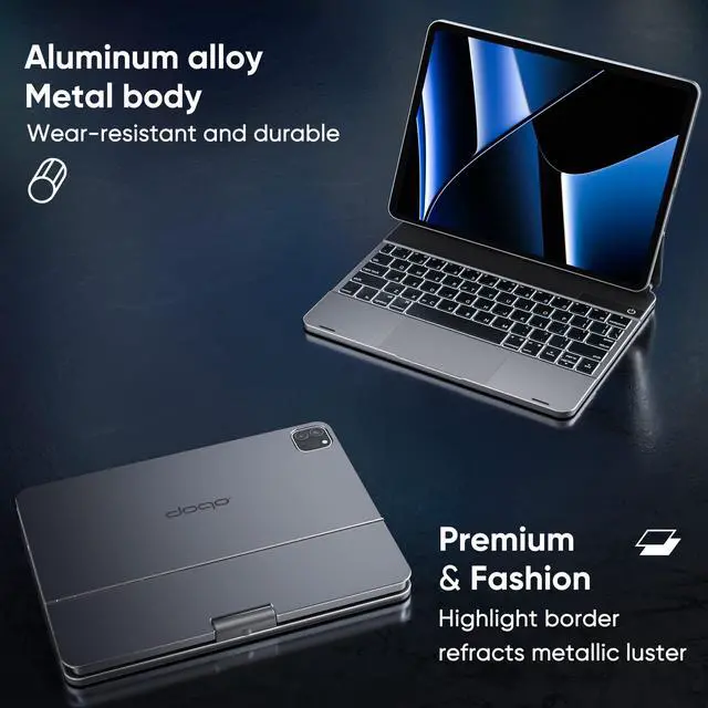 Alt view image 3 of 5 - doqo Keyboard case for iPad Air 11(M2) 2024,Air 5th,4th and iPad Pro 11(4th,3rd,2nd,1st Gen) with Touchpad Backlit,360deg Rotatable,Slim Metal Magnetic Floating Cantilever Stand