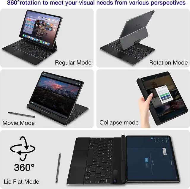 Alt view image 4 of 5 - doqo Keyboard case for iPad Air 11(M2) 2024,Air 5th,4th and iPad Pro 11(4th,3rd,2nd,1st Gen) with Touchpad Backlit,360deg Rotatable,Slim Metal Magnetic Floating Cantilever Stand