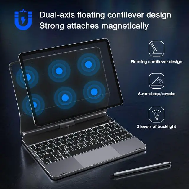 Alt view image 5 of 5 - doqo Keyboard case for iPad Air 11(M2) 2024,Air 5th,4th and iPad Pro 11(4th,3rd,2nd,1st Gen) with Touchpad Backlit,360deg Rotatable,Slim Metal Magnetic Floating Cantilever Stand
