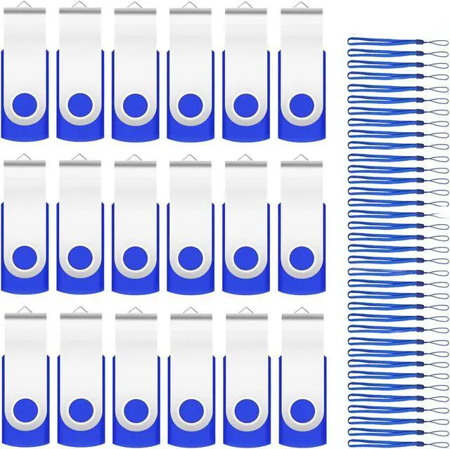Main image of 16GB Bulk Flash Drives 50 Pack EASTBULL USB Flash Drives Pack USB 2.0 Thumb Drives Bulk Swivel USB Drives Bulk with Strings (16GB-Blue)