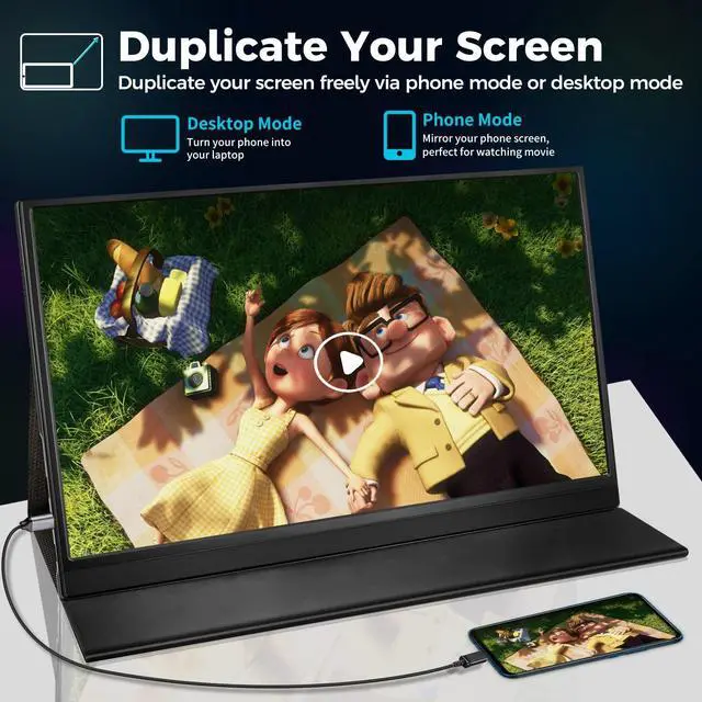 Alt view image 3 of 5 - HAMTYSAN Portable Monitor, 15.6'' FHD 1080P Portable Laptop Monitor USB C HDMI Second External Monitor for Laptop, Desktop, Tablet, Phones, PS4/5, Xbox, Switch, Dual Speaker with Protective Case