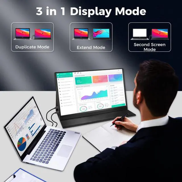 Alt view image 5 of 5 - HAMTYSAN Portable Monitor, 15.6'' FHD 1080P Portable Laptop Monitor USB C HDMI Second External Monitor for Laptop, Desktop, Tablet, Phones, PS4/5, Xbox, Switch, Dual Speaker with Protective Case