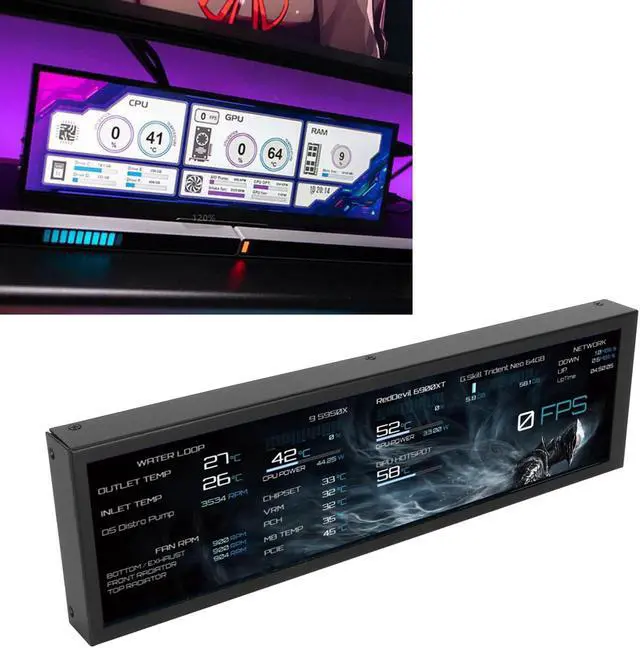 Alt view image 3 of 5 - Heayzoki 8.8 Inch Screen Computer Temp Monitor, PC Sensor Panel Display, USB Mini Screen PC CPU GPU Data Monitor for AIDA64, for Raspberry for for Linux (Black)