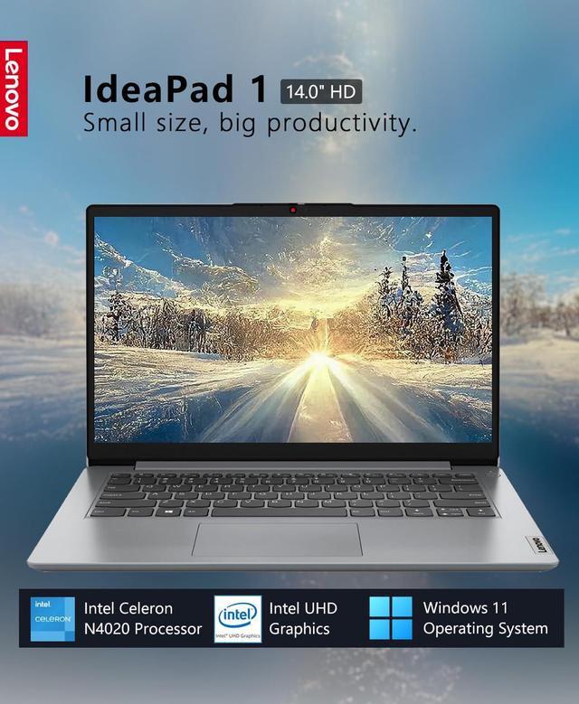 Alt view image 2 of 5 - Lenovo IdeaPad 1 14 Laptop, 14.0" HD(1366 x 768) Screen, Intel Celeron N4020, 4GB RAM, 256GB Storage(128GB eMMC+128GB Card), Intel UHD Graphics 600, Win 11, Cloud Grey, W/GaLiMu