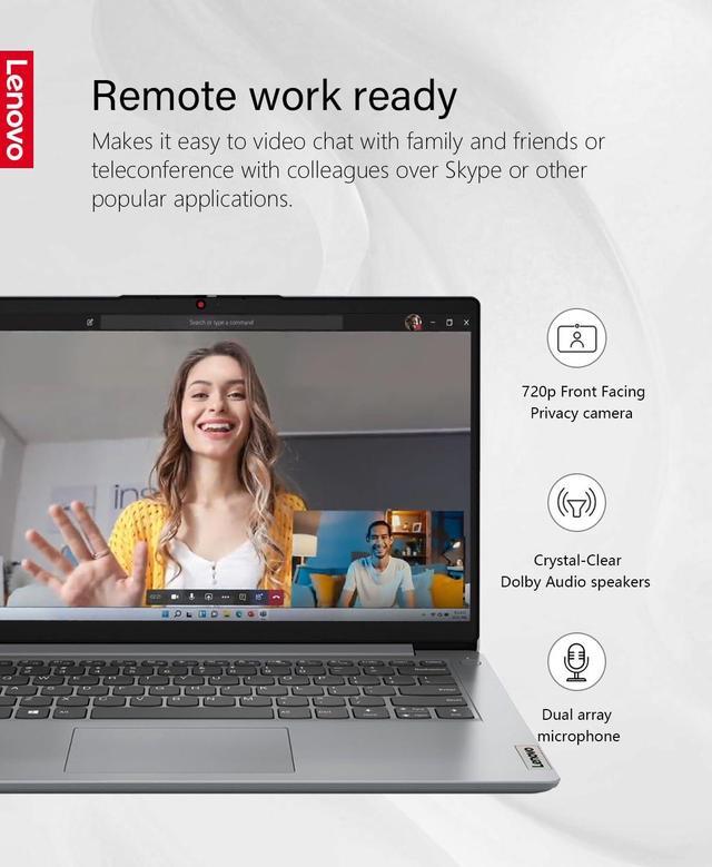 Alt view image 5 of 5 - Lenovo IdeaPad 1 14 Laptop, 14.0" HD(1366 x 768) Screen, Intel Celeron N4020, 4GB RAM, 256GB Storage(128GB eMMC+128GB Card), Intel UHD Graphics 600, Win 11, Cloud Grey, W/GaLiMu