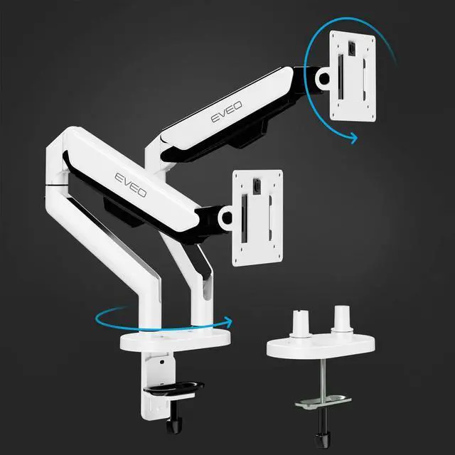 Alt view image 3 of 5 - EVEO Premium Dual Monitor Mount 14"-35" Dual Monitor Arm VESA Bracket Adjustable Height Gas Spring Dual Monitor Stand, Screen Full Motion Dual Monitor Arm-Computer Monitor Stand for 2 Screens - White